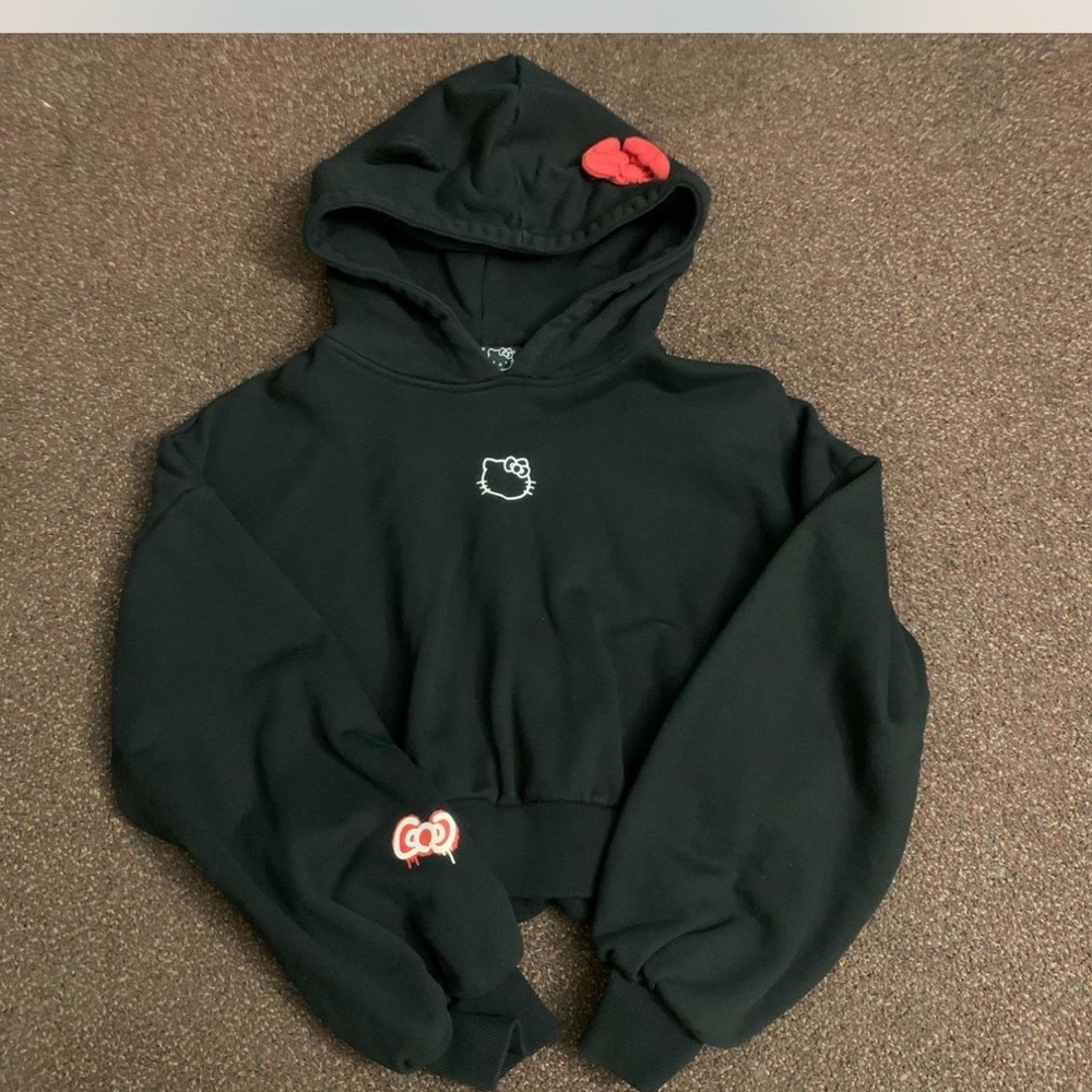 Black Hello Kitty Hoodie with Red Accents
